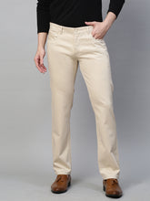 Genips Men's Cream Cotton Stretch Rico Slim Fit Solid 5 Pocket Trouser